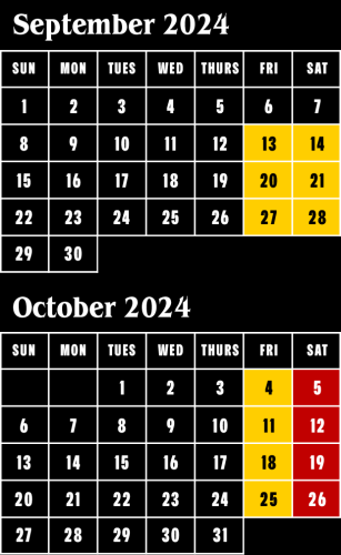 September and October 2024 open calendar